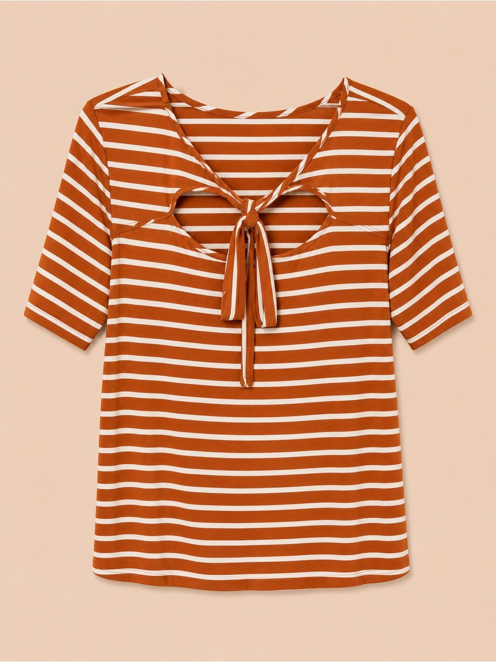Striped Tie-Front Women's Top in Rust and White